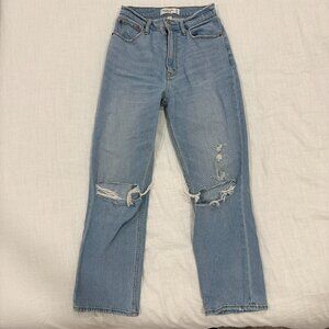 Abercrombie & Fitch Ankle High Rise Curve Love Jeans - Medium Destroy - 25R